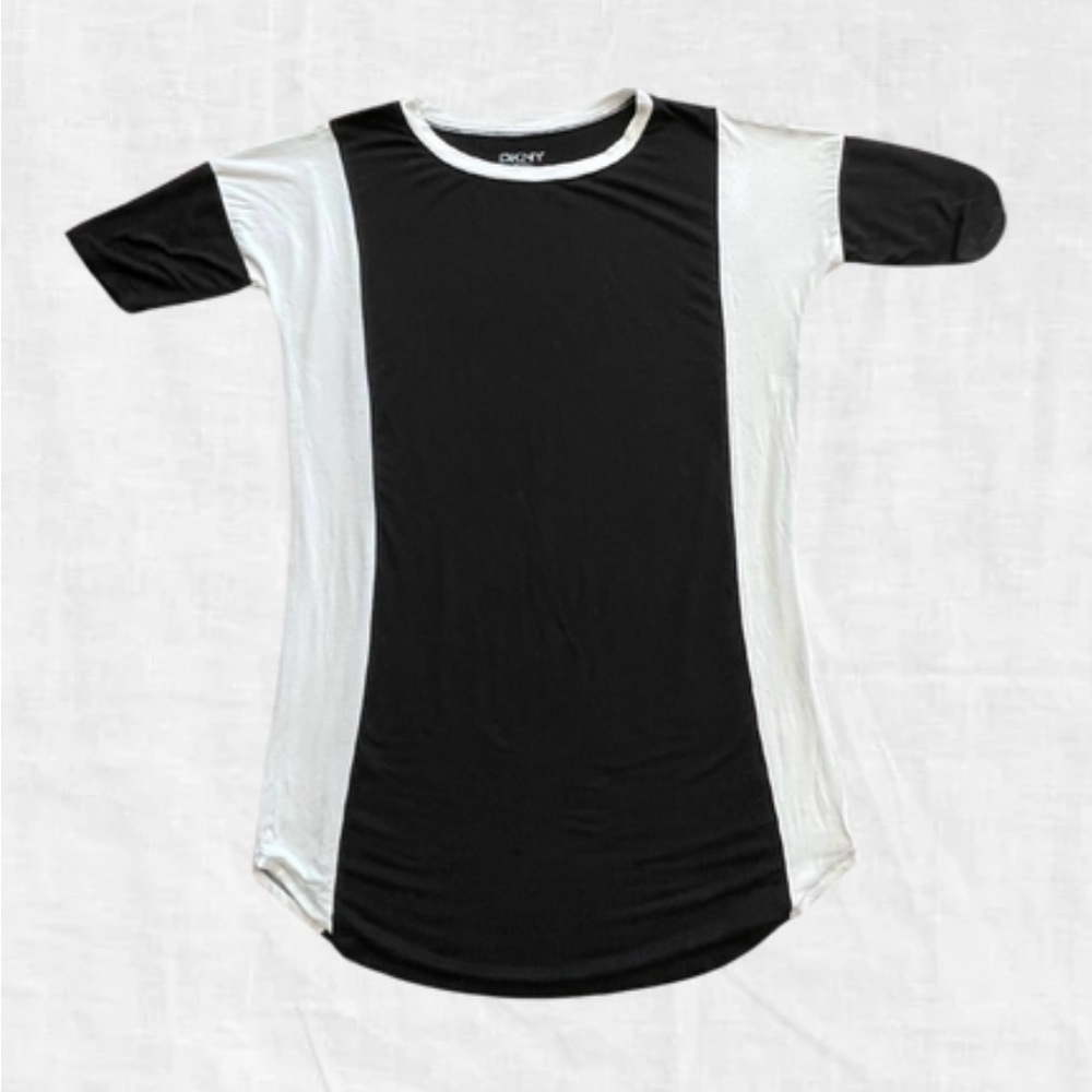 DNKY Black & White Colorblock T-Shirt Tunic Short-Sleeve Dress Shirt Blouse